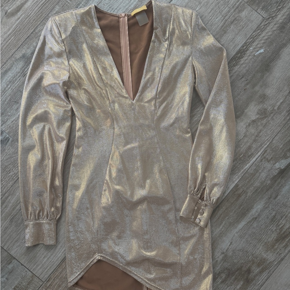 Elegant Long Sleeve Metallic Dress
